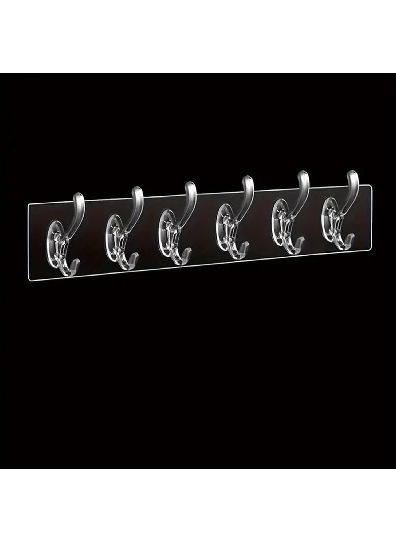 Style Keepers Clear 6 Row Hooks Multifunctional Transparent Sticky Hook Set Adhesive Sticker Hanger in Kitchen Bathroom Oilproof Home Wall Hanging Waterproof Seamless Invisible Strong Self Adhesive Wall Mounted 1  - Image 1