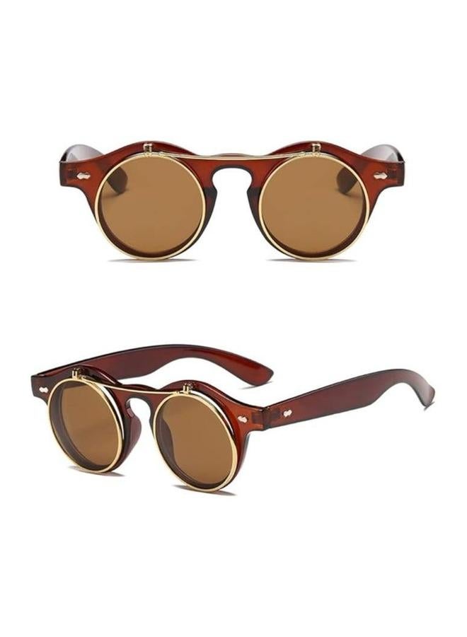 HALAMODO نظارات شمسية مزدوجة الطبقة بتصميم بانك إطار دائري كلاسيكي عالمي بني - Image 5