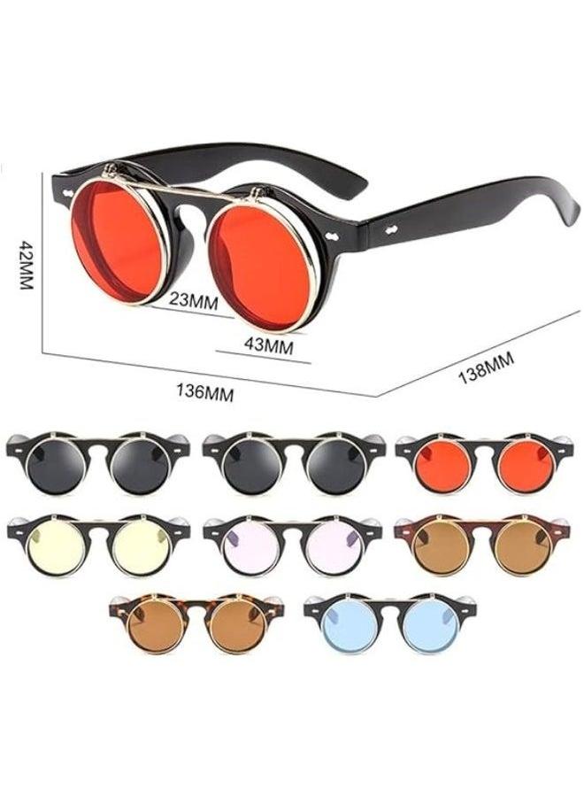 HALAMODO نظارات شمسية مزدوجة الطبقة بتصميم بانك إطار دائري كلاسيكي عالمي بني - Image 3