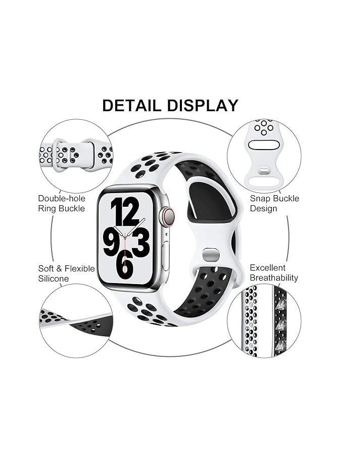 ten.tech - Ten Tech Silicone Sport Band for Apple Watch 41mm 40mm 38mm, Waterproof Soft Silicone Sports Band for iWatch SE 8/7/6/5/4/3/2/1, Black & white - Image 1