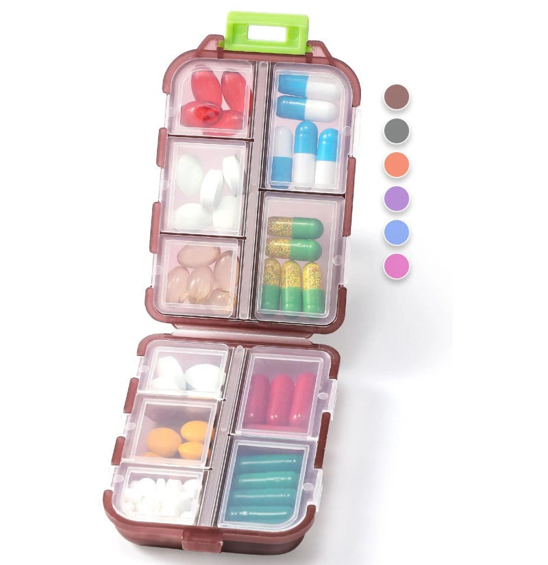 Pill Box 9.5*6.4*2.5 Cm Brown Food Grade Bpa-free Pp Material - 10 Spacious Compartments Double Protection Portable Pill Organizer for Daily Medication Travel Elderly Patients - Image 5
