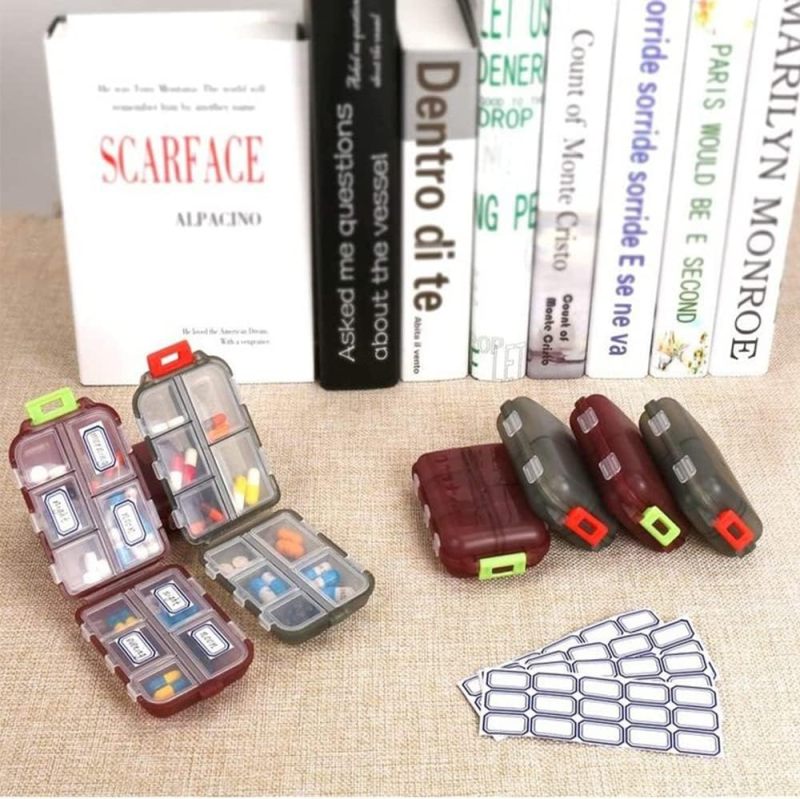 Pill Box 9.5*6.4*2.5 Cm Brown Food Grade Bpa-free Pp Material - 10 Spacious Compartments Double Protection Portable Pill Organizer for Daily Medication Travel Elderly Patients - Image 4