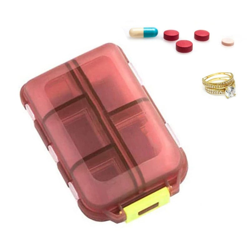 Pill Box 9.5*6.4*2.5 Cm Brown Food Grade Bpa-free Pp Material - 10 Spacious Compartments Double Protection Portable Pill Organizer for Daily Medication Travel Elderly Patients - Image 1