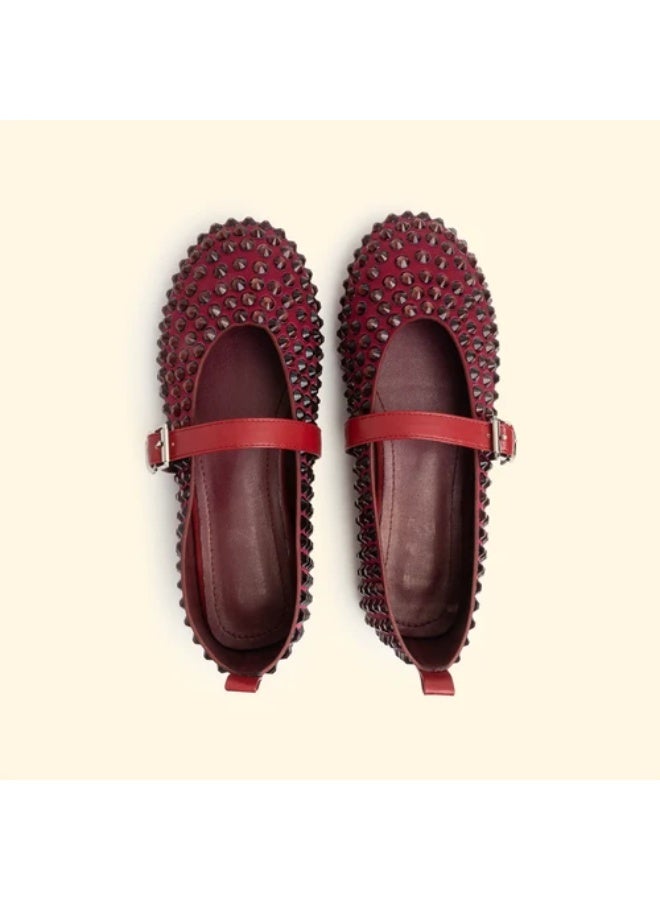 BOU new-satin-large-crystal-ballet-flat-burgandy - Image 1