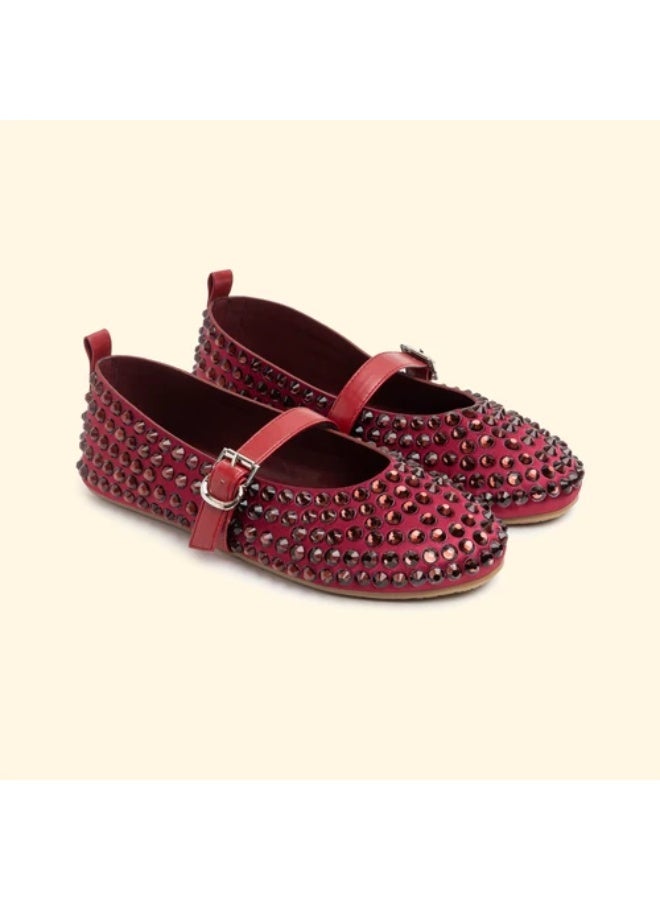 BOU new-satin-large-crystal-ballet-flat-burgandy - Image 2