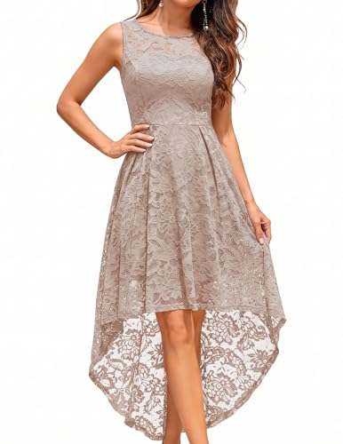 MUADRESS Vintage Wedding Guest Dress Tank Strap Floral Lace Hi-Lo Cocktail Dresses for Party, Champagne, L - Image 1