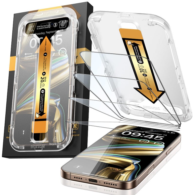 MRGLAS 4-Pack TOP 9H+ Glass for iPhone 15 Pro Screen Protector [Auto Alignment Kit] [10X Military Protection] UNBREAK Tempered Glass Flim for iPhone 15 Pro 6.1 inch Longest Durable Case-Friendly - Image 1