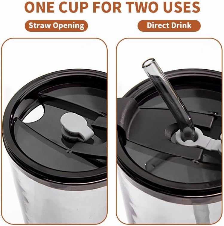 KELVEE Reusable Glass Tumbler with Straw and Airtight Lid Pack of 1, 400ml Travel Leakproof Coffee Sipper with Leather Sleeve Grip Mug for Juice Cocktail Iced Tea Smoothie Hot & Cold Drink Cup (Grey) - Image 3
