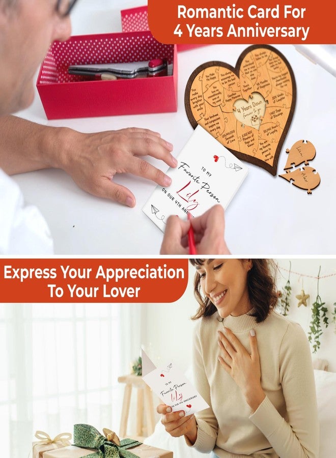 Stofinity 4 Year Anniversary Wooden Gifts For Him Her - Happy 4th Anniversary Wedding Gifts For Husband Wife, Linen Fourth Anniversary Marriage Gift For Couple, Four Years Dating Wood Heart Puzzle - Image 4