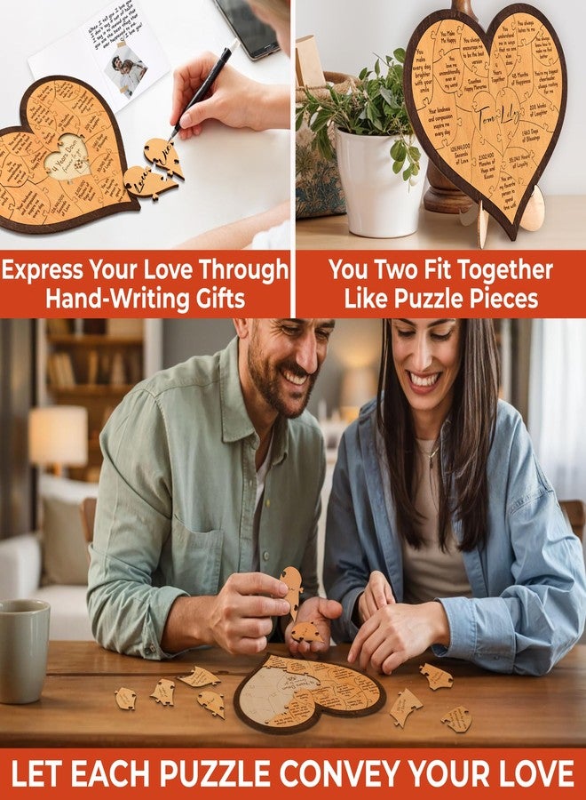 Stofinity 4 Year Anniversary Wooden Gifts For Him Her - Happy 4th Anniversary Wedding Gifts For Husband Wife, Linen Fourth Anniversary Marriage Gift For Couple, Four Years Dating Wood Heart Puzzle - Image 2