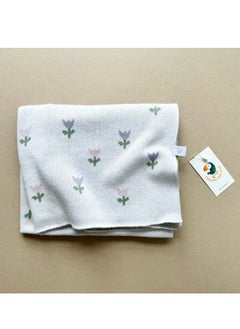 Generic Knitted Baby Blanket Simple “Flowers” – Soft Cotton-Acrylic Baby Throw, Breathable Year-Round Cover for Crib & Stroller, Playmat Use, 90×90 cm, Floral Design  - Image 1