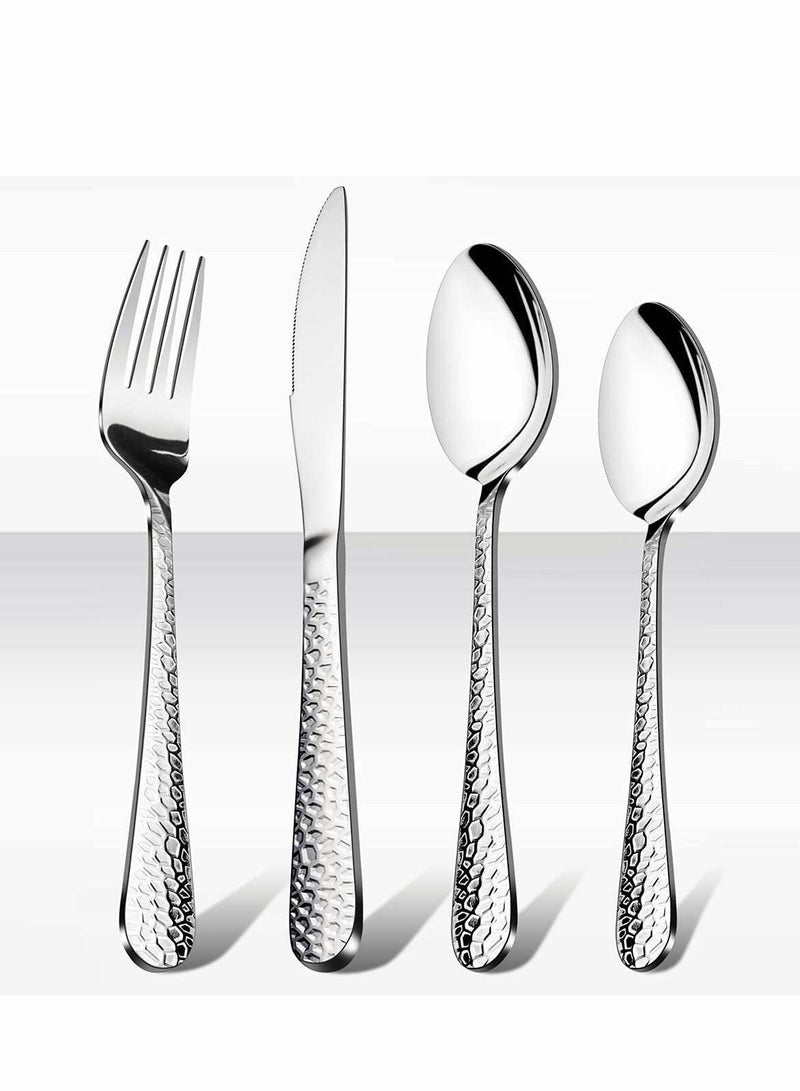 Y&D Stainless Steel Flatware Silverware Set, Hammered Design Knife Fork Spoon Set for Home Camping Party, Dishwasher Safe, 16 Pieces - Image 1