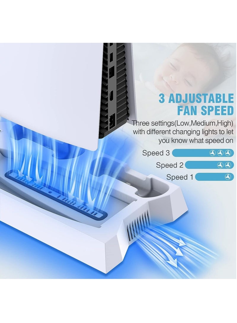 PS5 Slim/PS5 Stand and Cooling Station with Dual Controller Charging Station for PlayStation 5 Console PS5 Accessories Headset Holder - Image 5