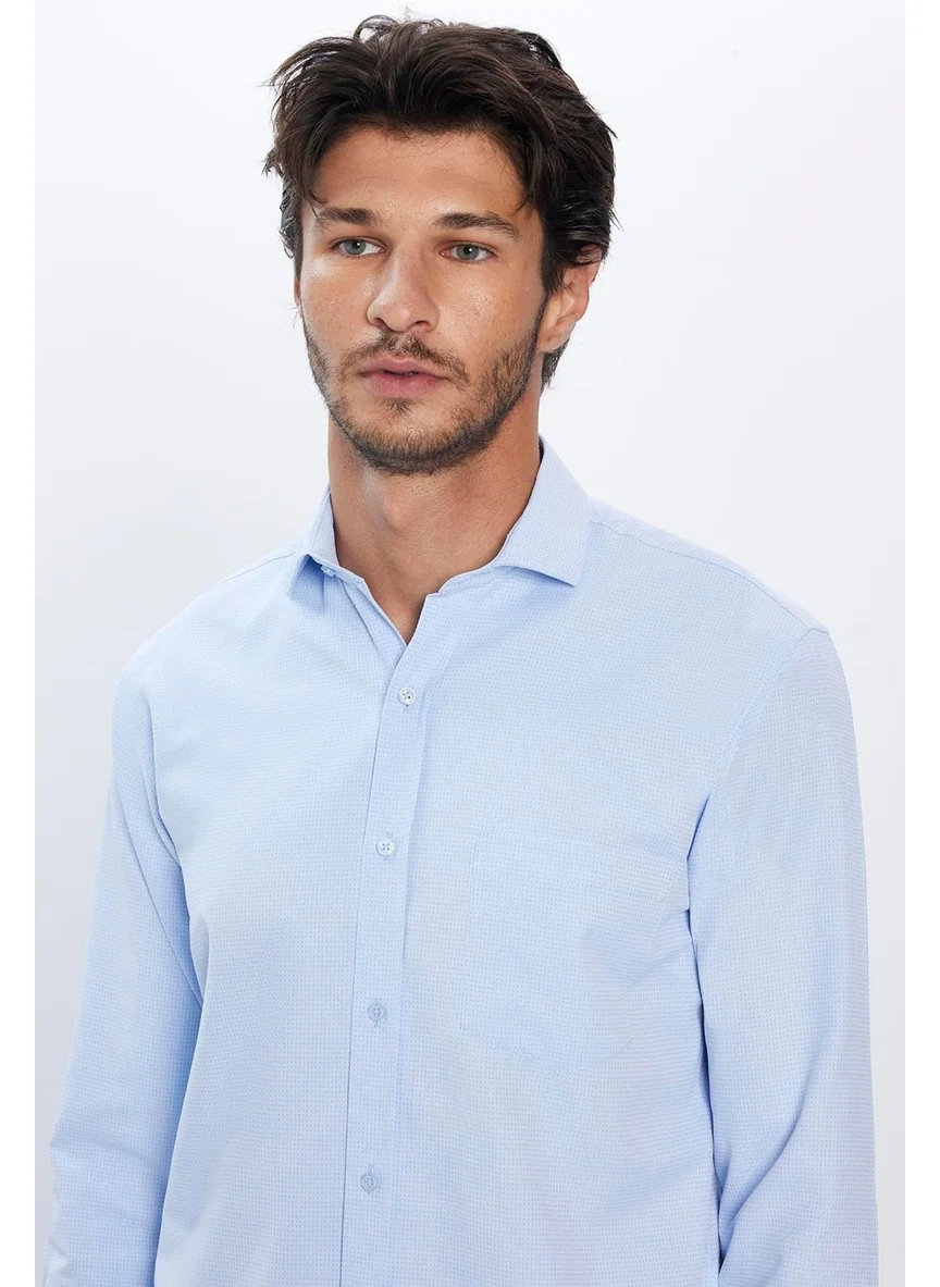 تودورس Classic Fit Long Sleeve Dobby Tie Collar Patterned Men's Blue Shirt