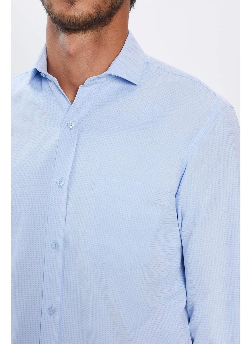 تودورس Classic Fit Long Sleeve Dobby Tie Collar Patterned Men's Blue Shirt