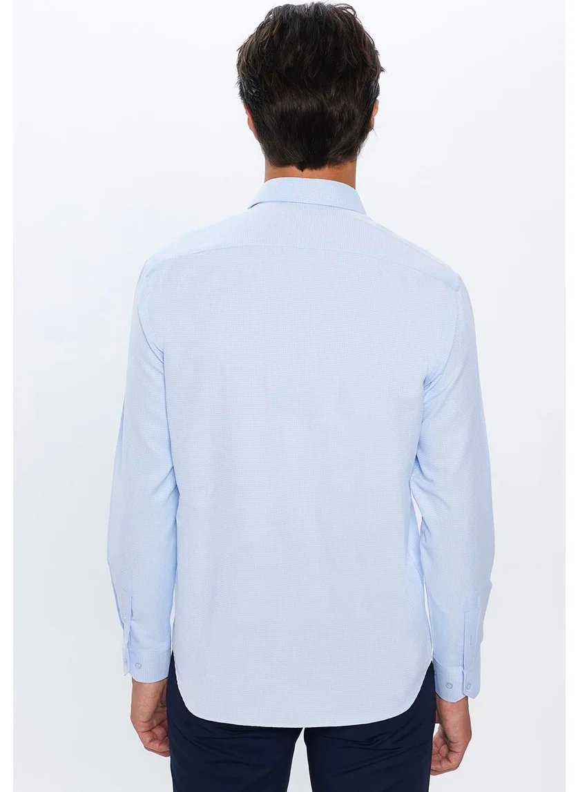 تودورس Classic Fit Long Sleeve Dobby Tie Collar Patterned Men's Blue Shirt