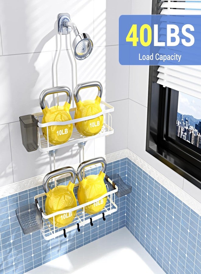 Aitatty Hanging Shower Caddy Bathroom Organizer: Rustproof Shower Shelf Racks Over Shower Head - No Drilling Inside Bath Shower Rack Shelves Over Showerhead for Shampoo with Soap Holder White - Image 4