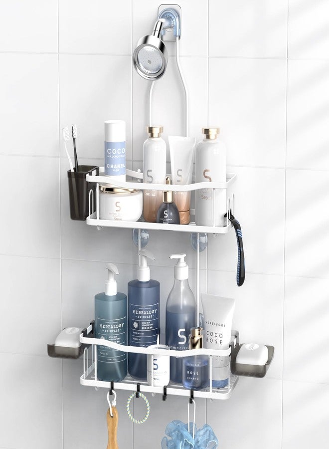 Aitatty Hanging Shower Caddy Bathroom Organizer: Rustproof Shower Shelf Racks Over Shower Head - No Drilling Inside Bath Shower Rack Shelves Over Showerhead for Shampoo with Soap Holder White - Image 1