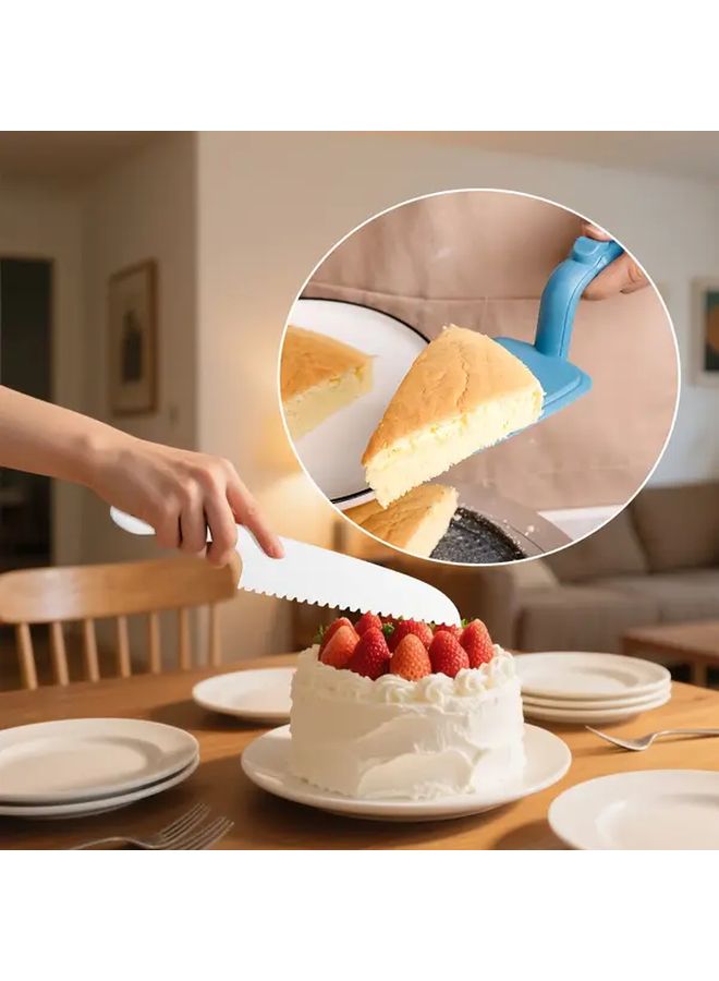 قطعتان مجموعة سكاكين كيك، ملعقة تقطيع كيك بلاستيكية لحفلات الزفاف وأعياد الميلاد - Image 1