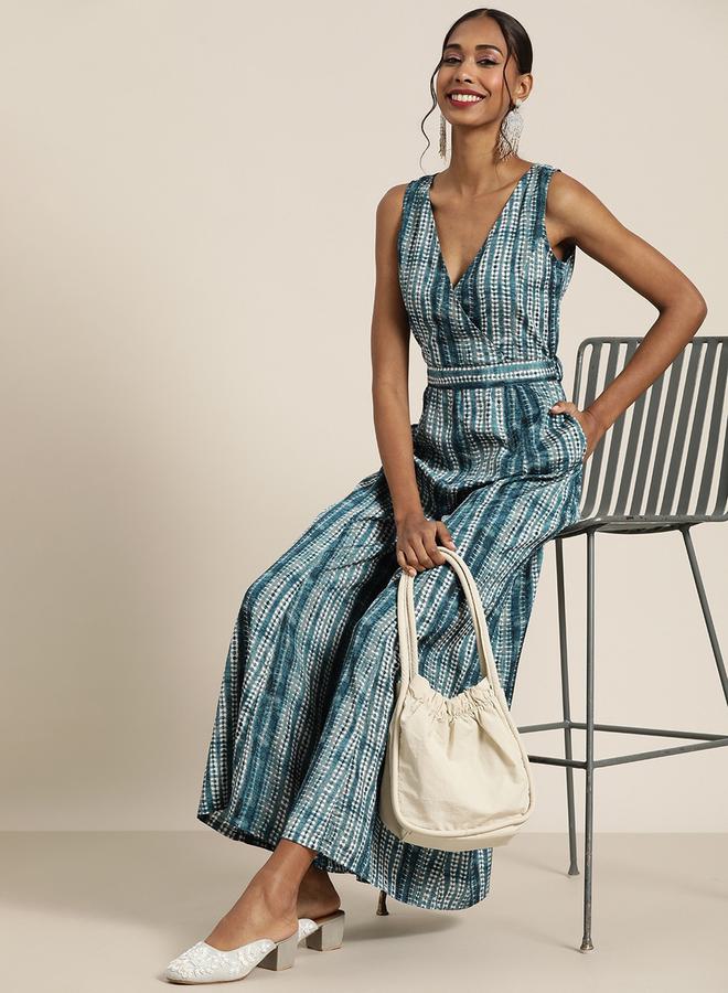 ساسافراس جمبسوت لف بياقة على شكل حرف  بدون أكمام بطبعة شيبوري - Image 1