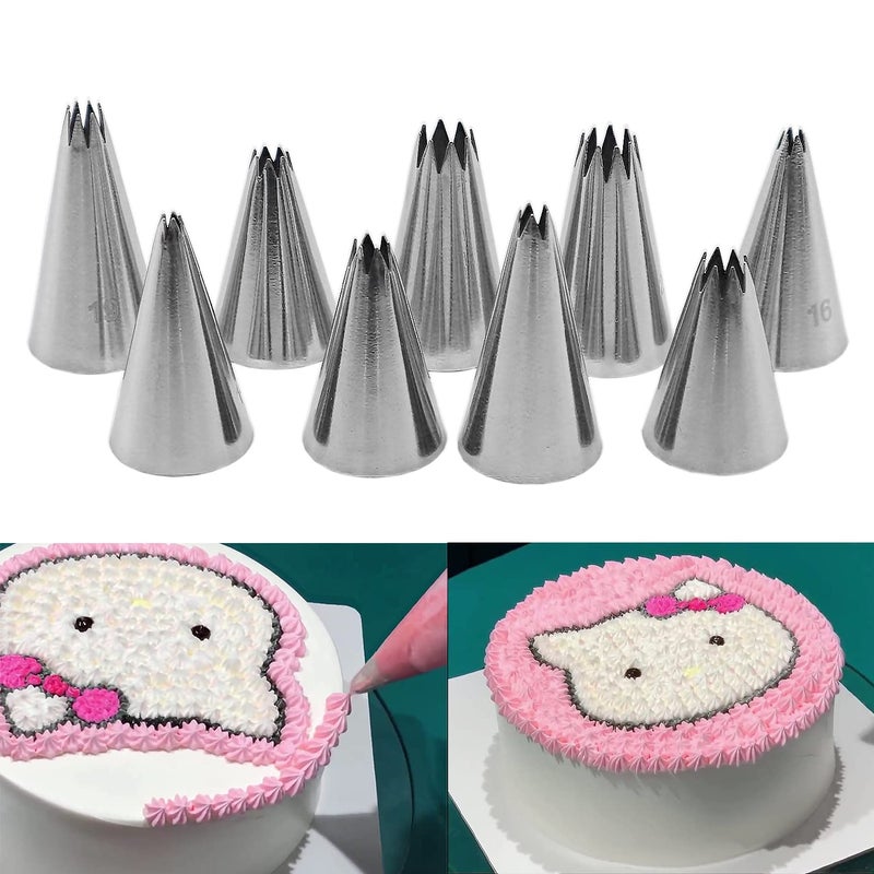 Suuker Open Star Piping Tips Set9 Pieces French Star Tube Set Frosting Nozzle KitStainless Steel Star Pastry Tips for Cupcakes Cakes Cookies Decorating Small Size