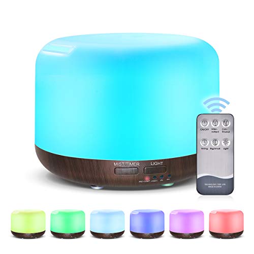 Marchred 300ML Essential Oil Diffuser with Remote Control,Ultrasonic Aromatherapy Air Diffuser Humidifier,Aroma Diffuser with 7 LED Color Changing Light for Large Room,Home (Dark Wood Grain) - Image 1