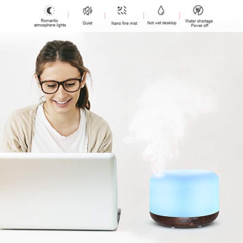 Marchred 300ML Essential Oil Diffuser with Remote Control,Ultrasonic Aromatherapy Air Diffuser Humidifier,Aroma Diffuser with 7 LED Color Changing Light for Large Room,Home (Dark Wood Grain) - Image 2