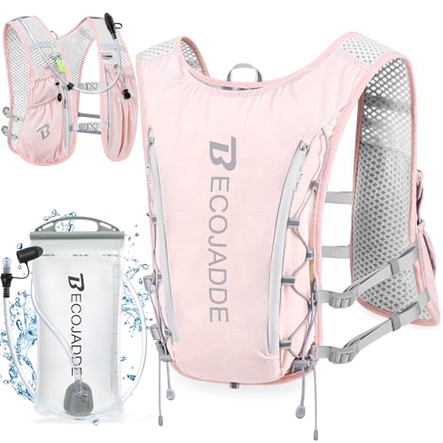 BECOJADDE Running Vest Hydration Backpack with One 15L Water Bag for Men Women 5L Lightweight Running Backpack Hydration for Marathon Trail Cycling Hiking Jogging Pink - Image 1