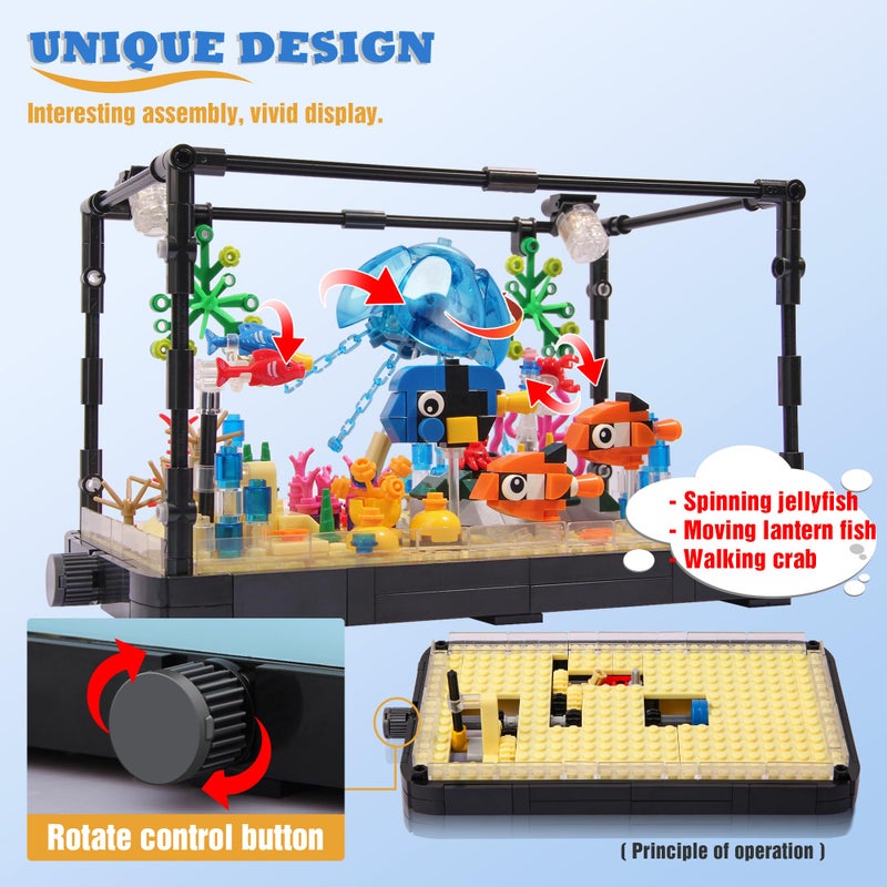 Jorumo Fish Tank Building Block Lighting Aquarium Building Sets for Adults and Kids Including Ocean Jellyfish Dolphin Turtle Crab Animal Building Toys for Boys Age 12 725pcs - Image 3