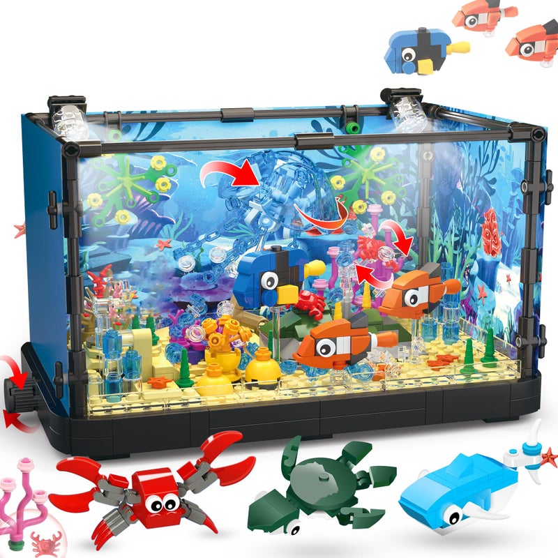 Jorumo Fish Tank Building Block Lighting Aquarium Building Sets for Adults and Kids Including Ocean Jellyfish Dolphin Turtle Crab Animal Building Toys for Boys Age 12 725pcs - Image 2