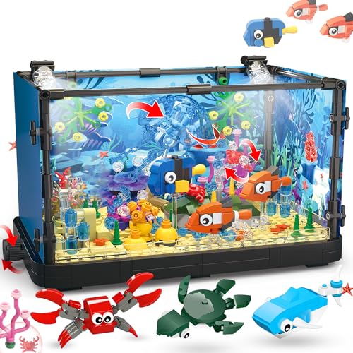 Jorumo Fish Tank Building Block Lighting Aquarium Building Sets for Adults and Kids Including Ocean Jellyfish Dolphin Turtle Crab Animal Building Toys for Boys Age 12 725pcs - Image 1