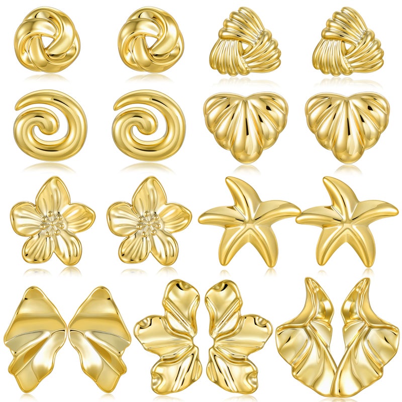 YEEZII Gold Statement Earrings Set for Women, 9 Pairs Hypoallergenic Large Lightweight Earring Pack, Chunky Gold Stud Earrings for Women Jewelry - Image 1