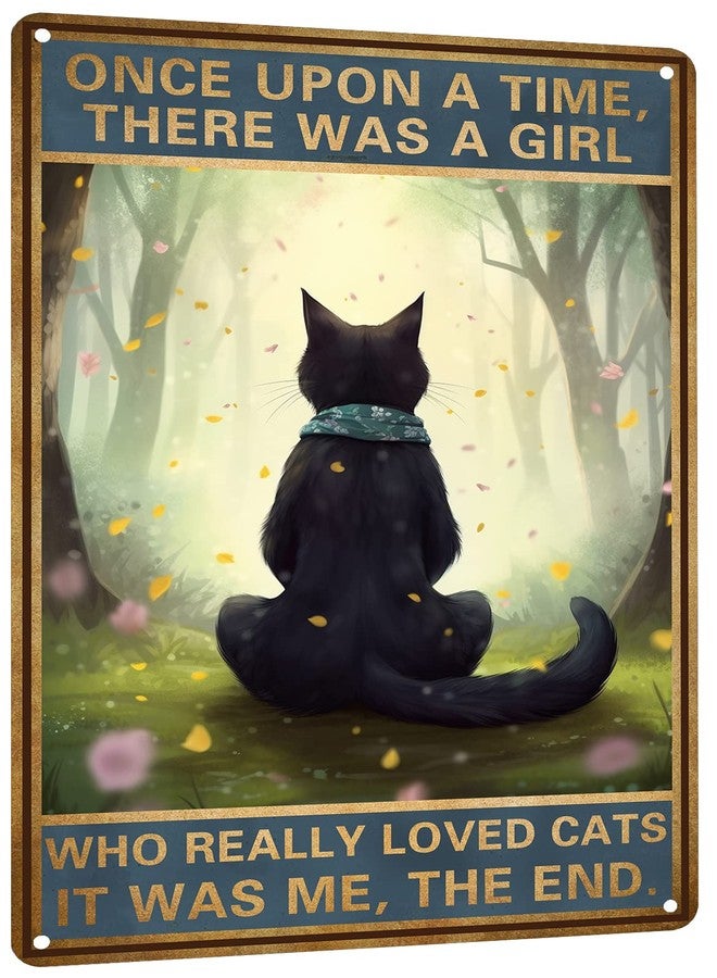 HYBLOM Black Cat Decor - Once Upon a Time Sign - Vintage Cat Decor for Home, Bedroom, Kitchen, Office, Cafe, Bar, Cat Lover Gifts, Metal Tin Sign 12x8 Inches - Image 1