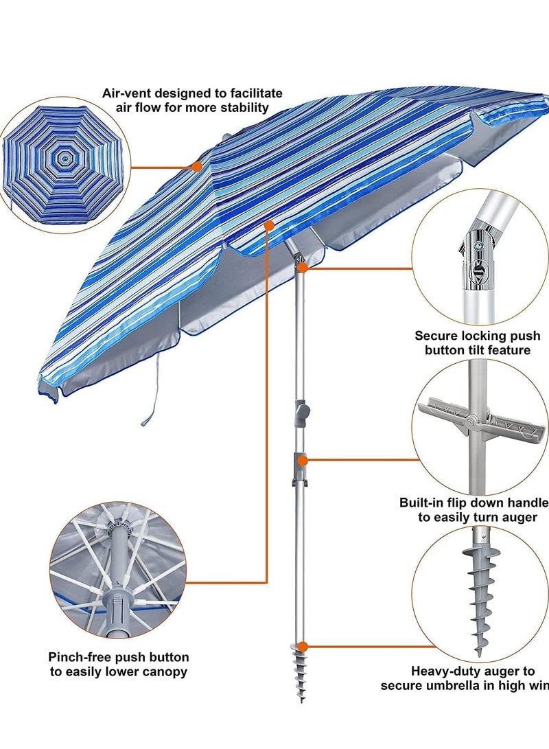 SUNCARE 7ft UV 50+ Windproof Beach Umbrella with Durable Aluminum Pole, Secure Sand Anchor, and Convenient Portable Carry Bag - Ideal for Beach, Patio, Lawn, Garden, and Backyard Use  - Image 4