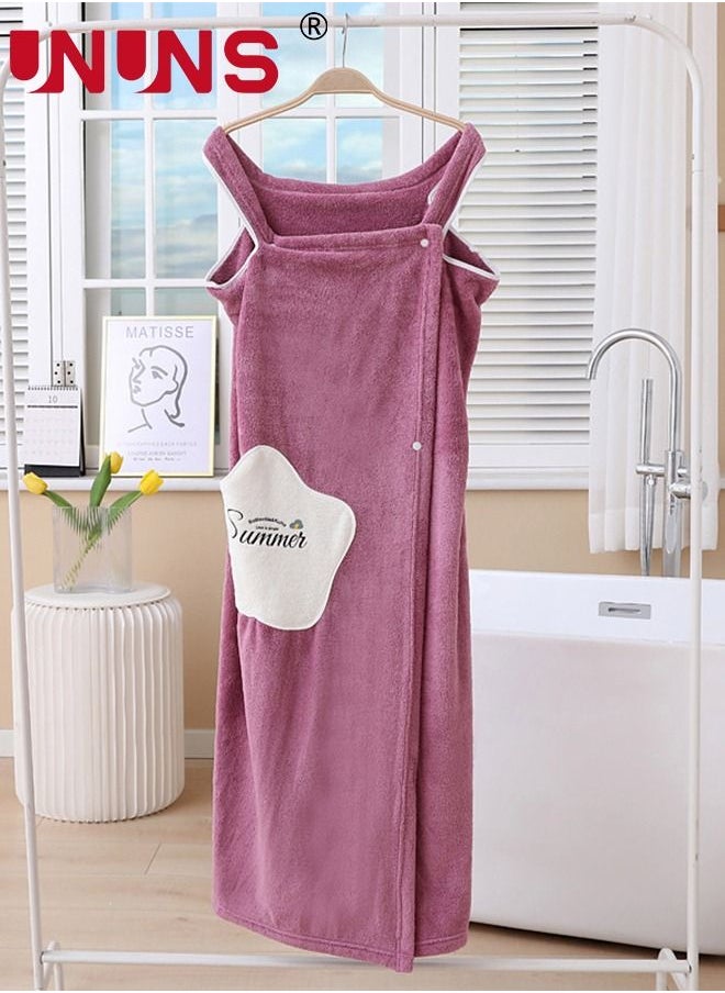 UNUNS - Bath Robe With Pocket,Off-shoulder Wearable Bath Towel With Snap Button,Bathrobe Suitable For Sauna Beach Swimming Pool Gym Travel,Purple - Image 1