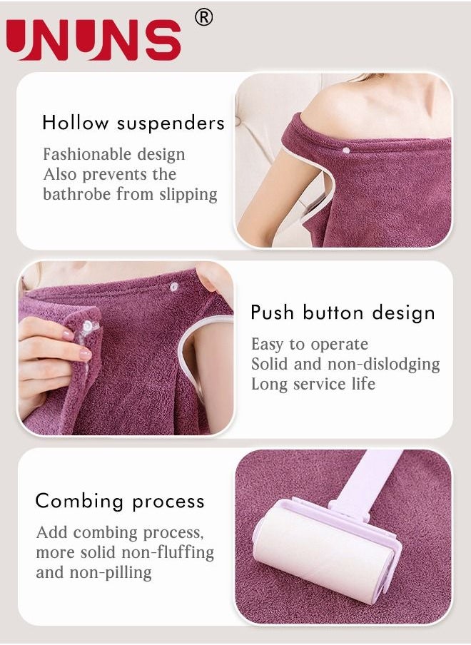 UNUNS - Bath Robe With Pocket,Off-shoulder Wearable Bath Towel With Snap Button,Bathrobe Suitable For Sauna Beach Swimming Pool Gym Travel,Purple - Image 1