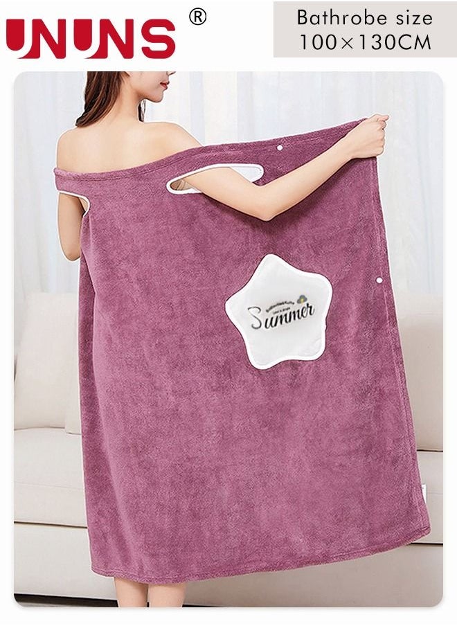 UNUNS - Bath Robe With Pocket,Off-shoulder Wearable Bath Towel With Snap Button,Bathrobe Suitable For Sauna Beach Swimming Pool Gym Travel,Purple - Image 1