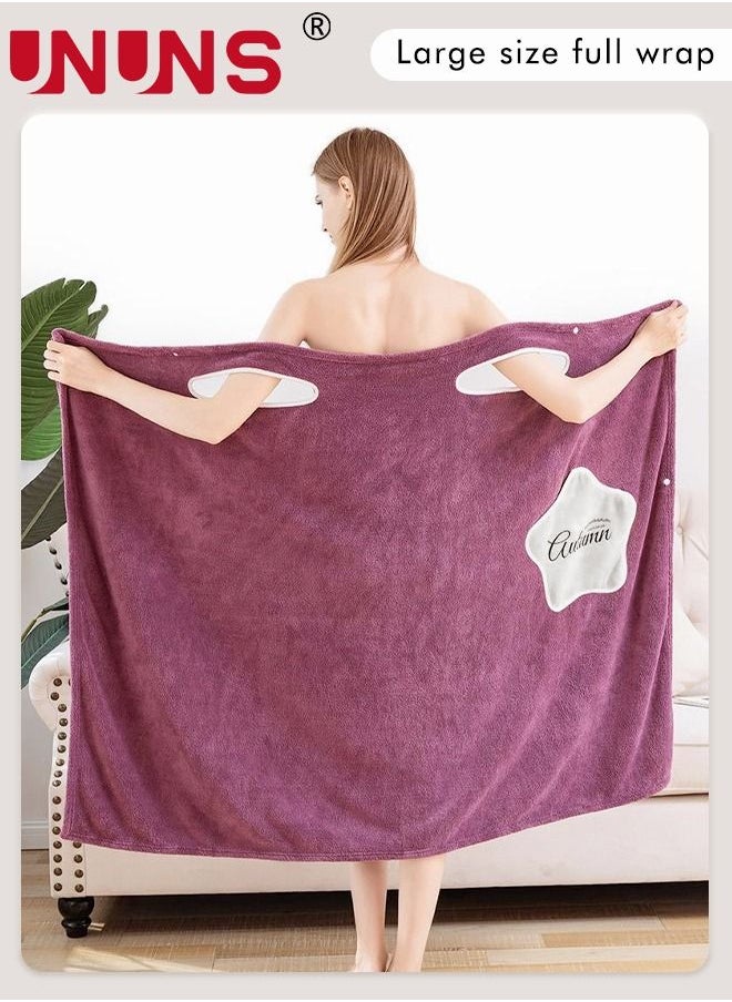 UNUNS - Bath Robe With Pocket,Off-shoulder Wearable Bath Towel With Snap Button,Bathrobe Suitable For Sauna Beach Swimming Pool Gym Travel,Purple - Image 1