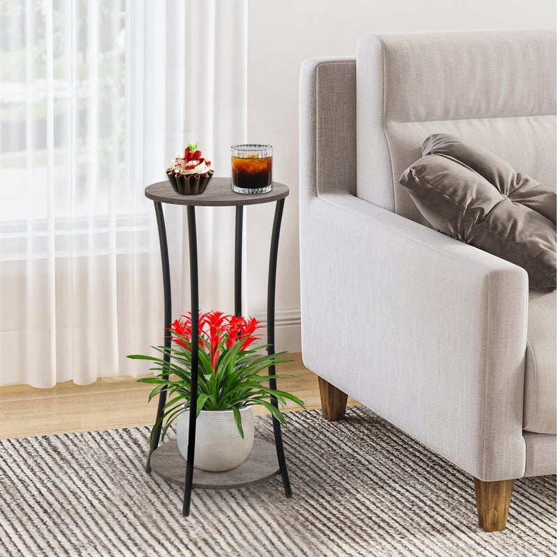 YINMIT Plant Stand Indoor,2 Tier Round Potted Holder Rack,Flower Pot Stand Shelf,Round Supports Rack,Corner Plant Shelf for Balcony Garden Patio Living Room,Grey - Image 2