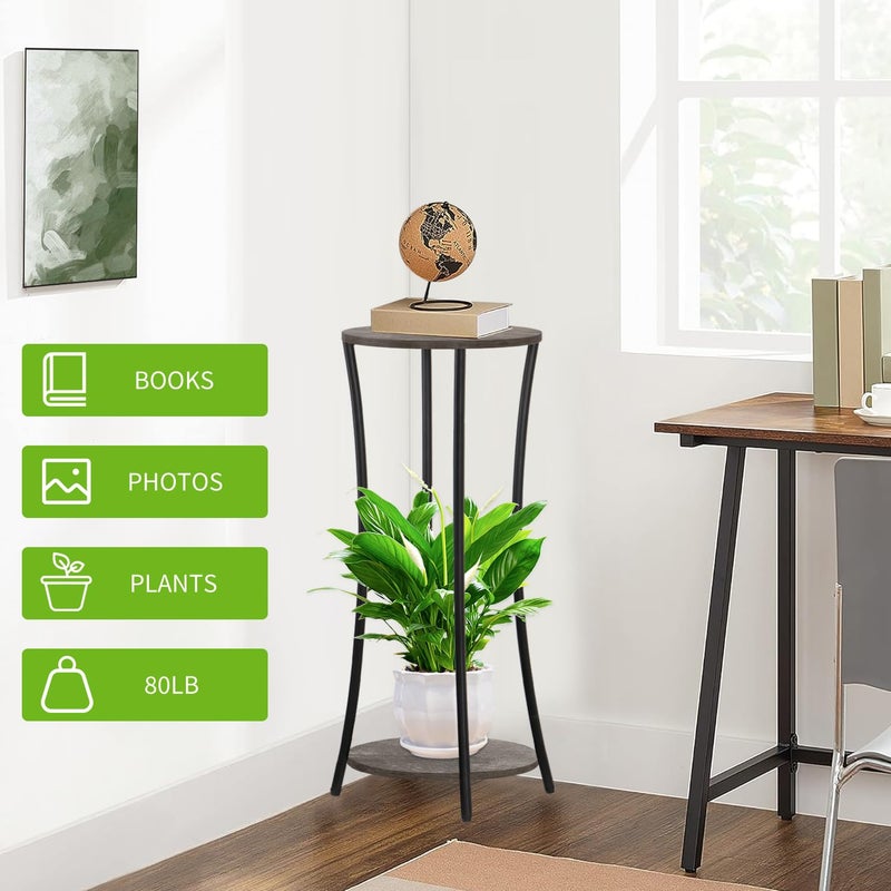 YINMIT Plant Stand Indoor,2 Tier Round Potted Holder Rack,Flower Pot Stand Shelf,Round Supports Rack,Corner Plant Shelf for Balcony Garden Patio Living Room,Grey - Image 5