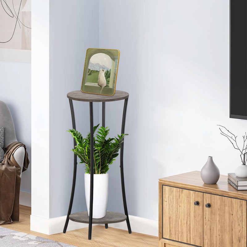 YINMIT Plant Stand Indoor,2 Tier Round Potted Holder Rack,Flower Pot Stand Shelf,Round Supports Rack,Corner Plant Shelf for Balcony Garden Patio Living Room,Grey - Image 3