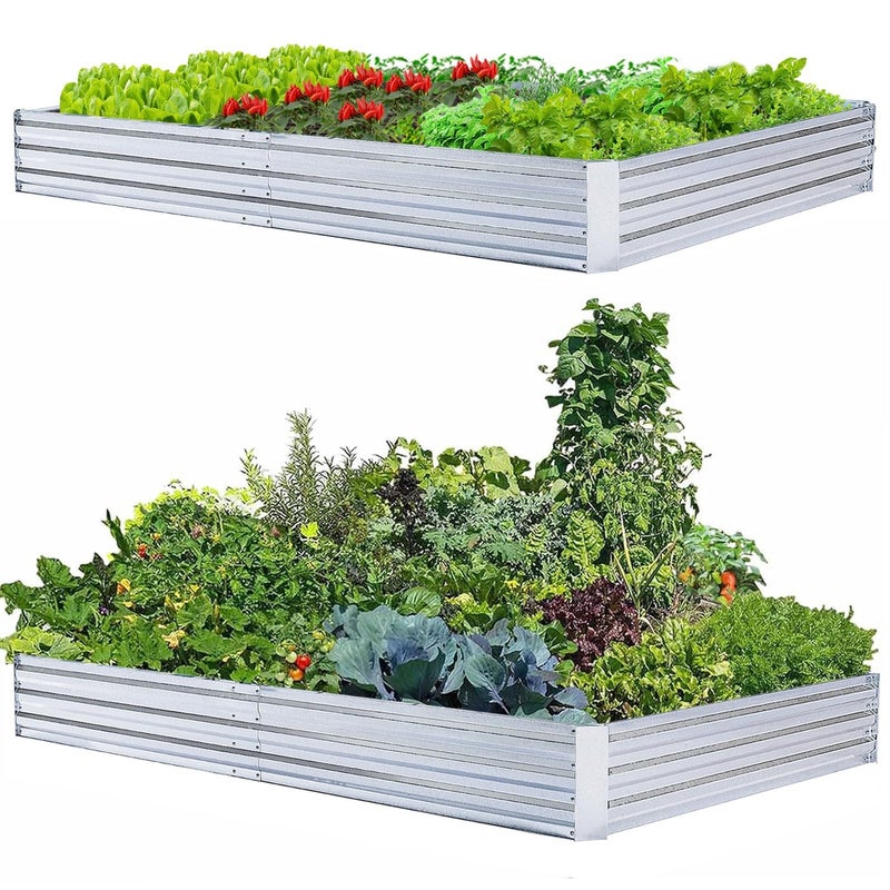 FOYUEE Galvanized Raised Garden Beds for Vegetables Large Metal Planter Box Steel Kit Flower Herb 8 x 4 x 1 ft 2 Pack Galvanized