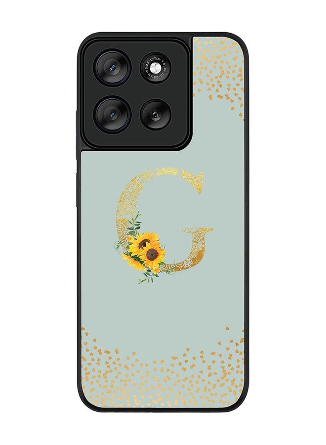 Stylizedd For Motorola Moto G56 Case,Slim fit Camera Protection, Shockproof Thin Phone cover  - Custom Floral Monogram - G  (Light Grey ) - Image 1