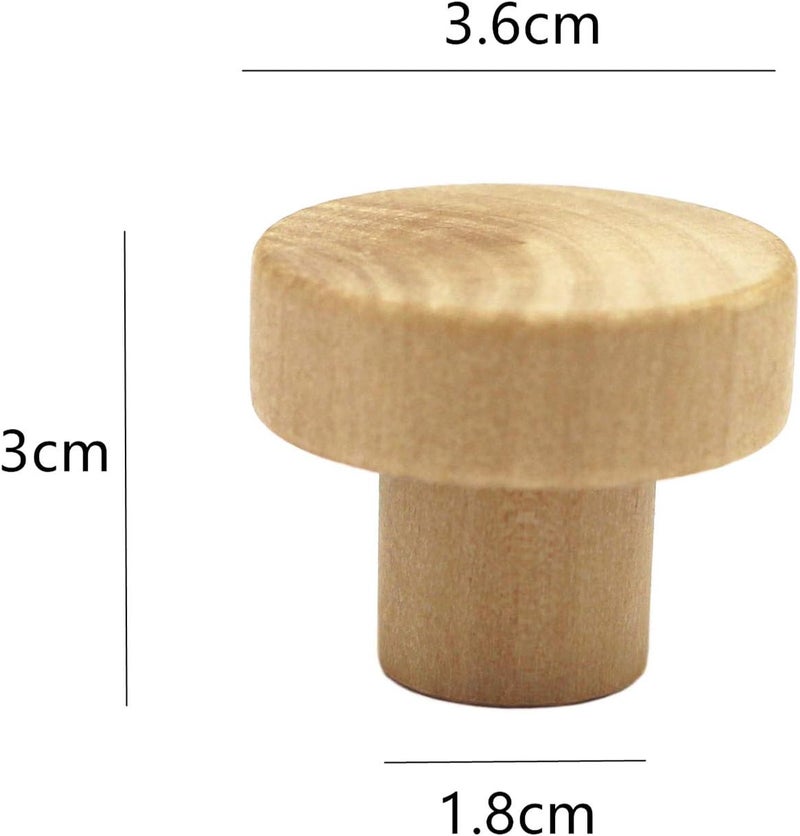 WEICHUAN 20PCS Round Unfinished Wood Cabinet Furniture Drawer Knobs Pulls Handles (Diameter: 3.6cm Height: 3cm) - Image 2