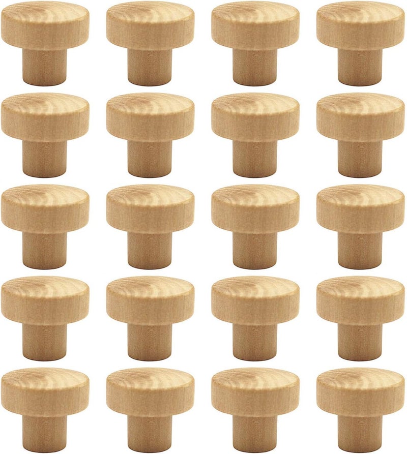 WEICHUAN 20PCS Round Unfinished Wood Cabinet Furniture Drawer Knobs Pulls Handles (Diameter: 3.6cm Height: 3cm) - Image 1