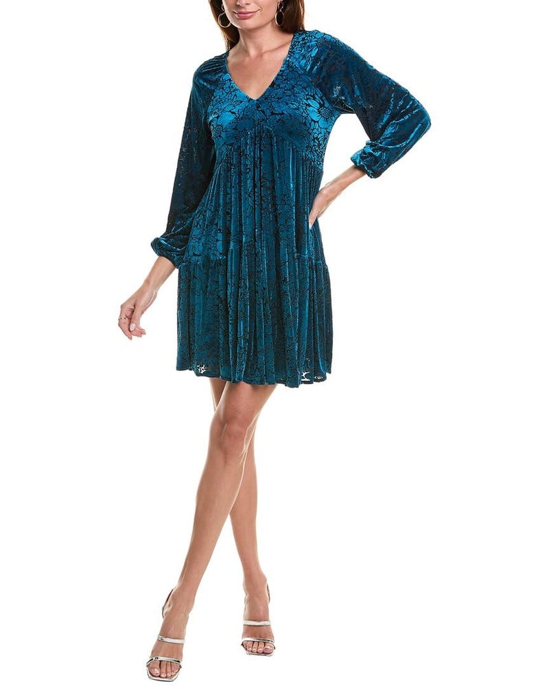 Taylor Women's Long Sleeve Floral Print Babydoll Dress, Aegean Black - Image 1