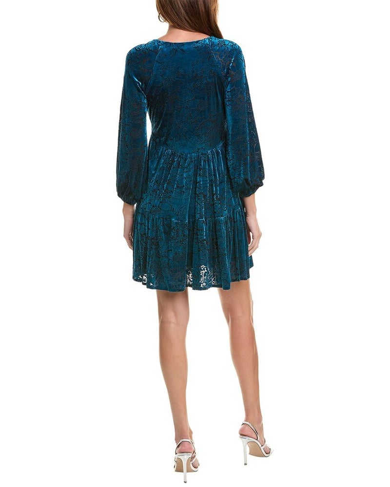 Taylor Women's Long Sleeve Floral Print Babydoll Dress, Aegean Black - Image 2