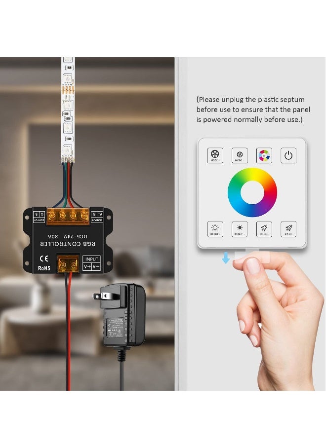 Wireless RF LED Wall Controller - Smart Touch Panel with RGB Dimmer, Compatible with DC 5-24V 30A 3528 2835 5050 RGB LED Strips - Sensitive Touch Control, Wall Mounted