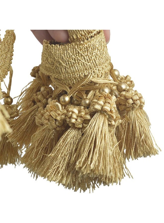 Kuasting Fringe Tassel Lace Trim 12.5 Yards Braided Hanging Beads Handwork DIY Craft Sewing Accessory Lace for Home Curtain Table Decoration (Golden) - Image 5