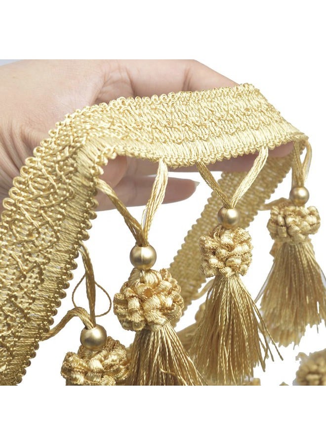 Kuasting Fringe Tassel Lace Trim 12.5 Yards Braided Hanging Beads Handwork DIY Craft Sewing Accessory Lace for Home Curtain Table Decoration (Golden) - Image 1